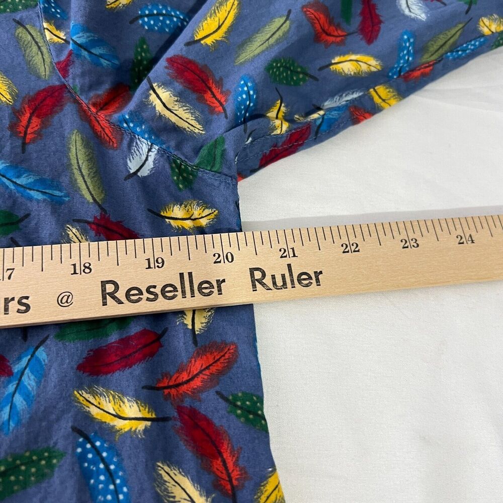 Talbots Blue Feather Print Button Down Top M Vibr… - image 6